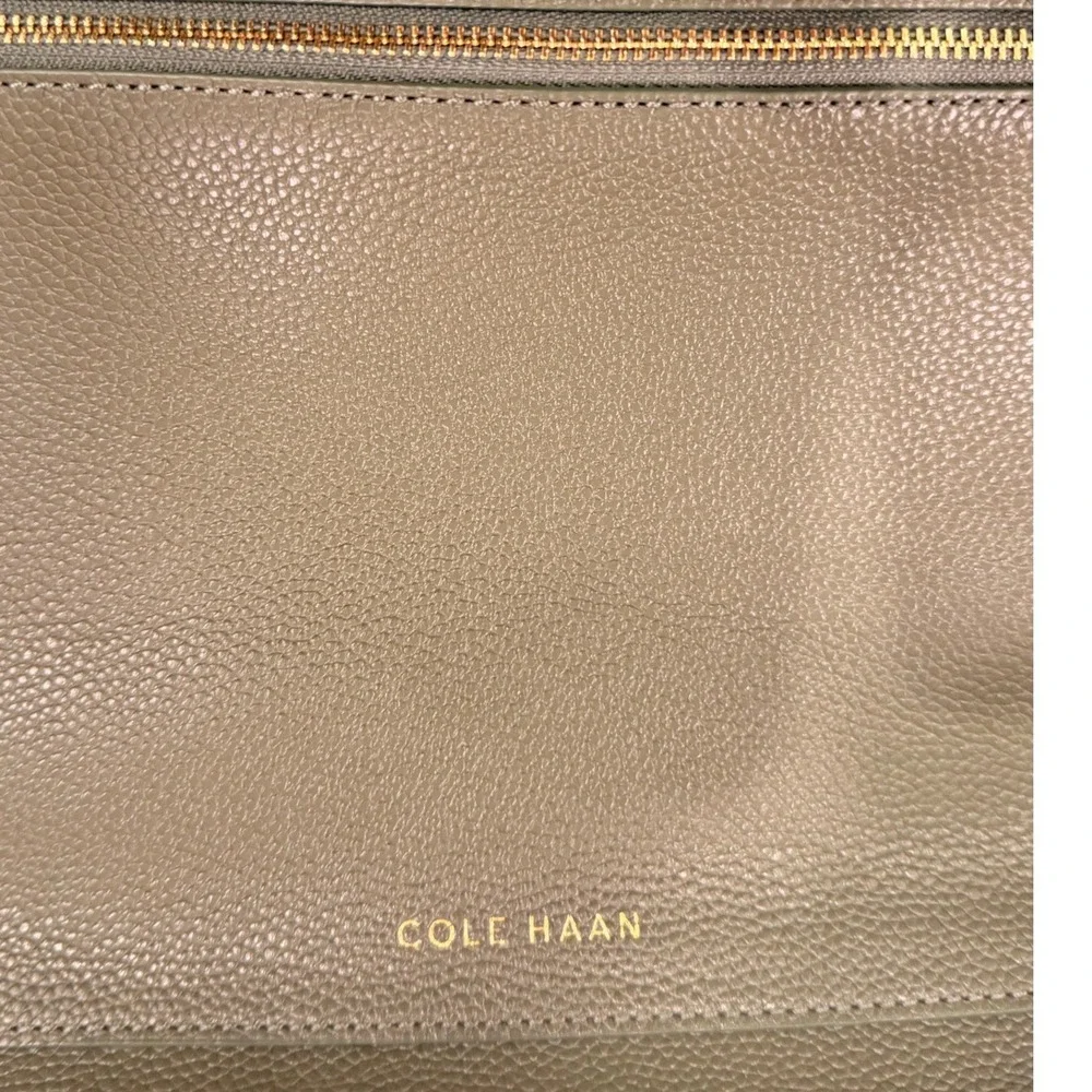 Cole Haan Grand Ambition Olive Green Pebbled Leather Backpack Bag Gold Hardware